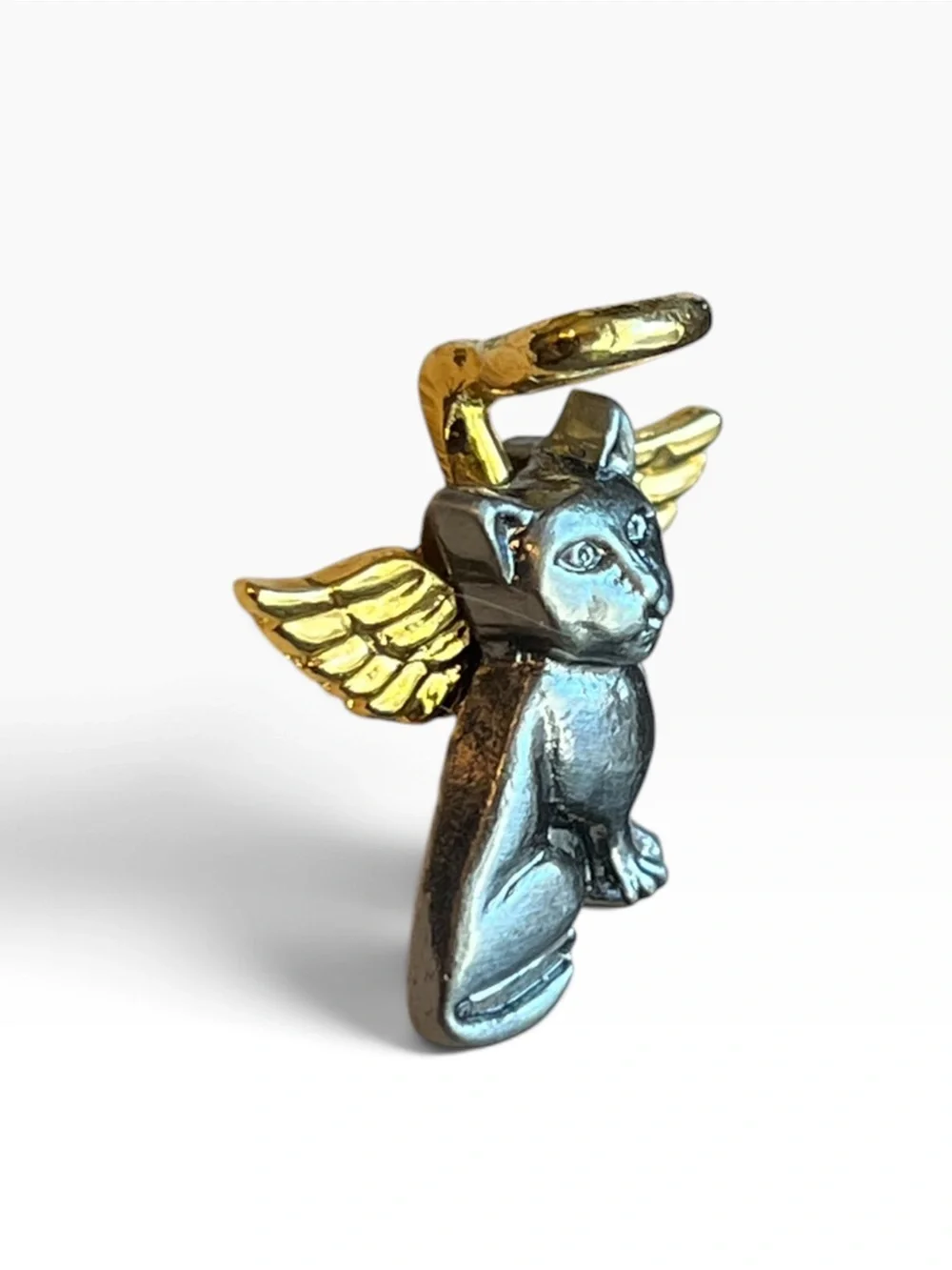 Vintage Camco Pewter Gold Tone Guardian Angel Kitty Cat Lapel Pin Mini